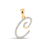 C Letter Inital Diamond Pendant 10K Yellow Gold